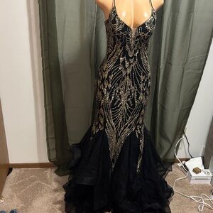 Alyce Paris Black and Gold Prom Dress